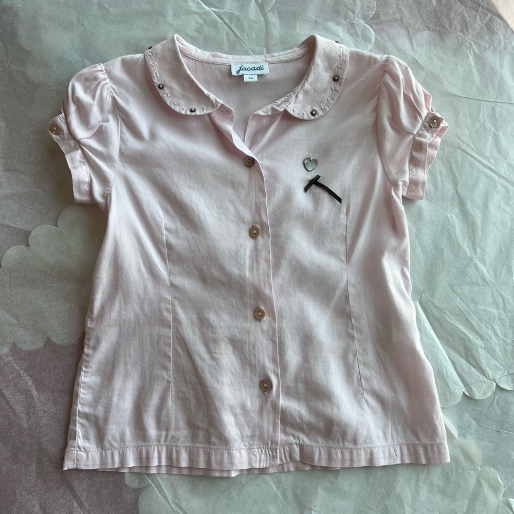 EUC Jacadi Peter Pan collar short sleeved blouse 4Y embroidered collar